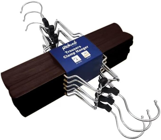 Richards Wooden Pants Hangers - Wood Skirt Hangers - 6 Pack - for Men Shorts and Pants and Women Dress Clothes - Non Slip Slim Closet Space Saving- Walnut