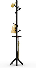 Solid Wood Coat Rack, Freestanding Tree-Shaped Coat Rack with 11 Hooks, Main Pole 1.6" dia for Clothes, Hat Stand Used in Bedroom/Office/Entryway (3-Leg Base, Black)