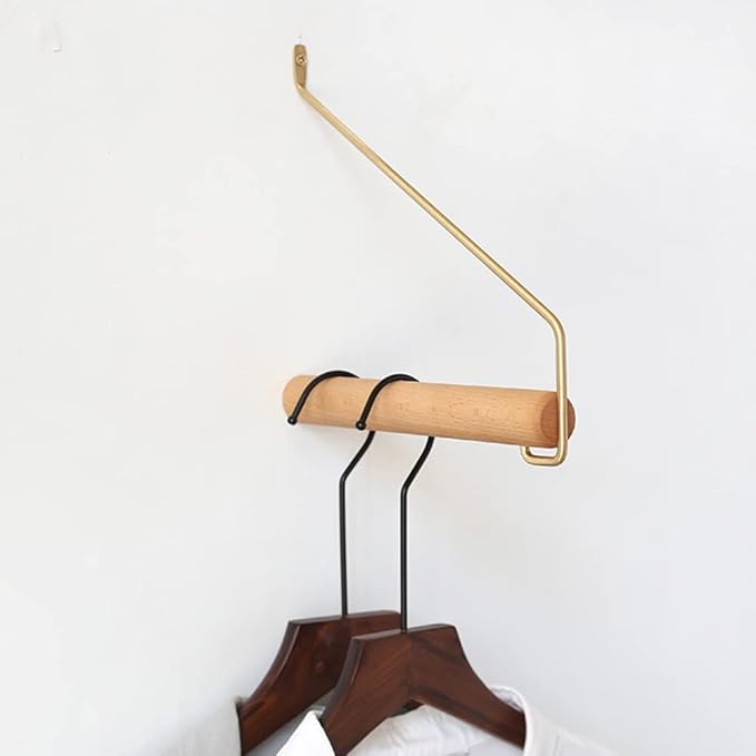 Modern Brass & Wood Wall Mounted Drying Rack,Simple Space Saver Clothes Hanger for Living Balcony Bathroom Laundry Room (Beech)
