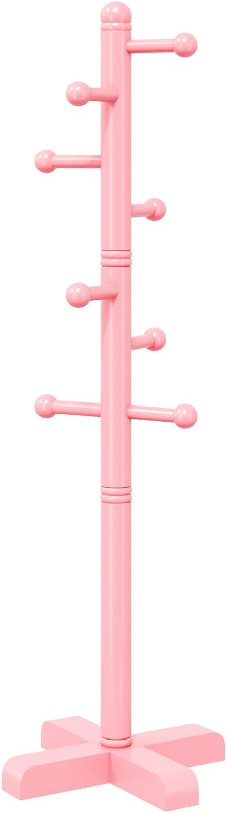 Coat Rack, Freestanding Coat Racks with 8 Hooks 2 Adjustable Height, Tree Coat Rack for Bedroom, Hallway, Entrance, Office, Hats, Handbags,Purse (Pink)