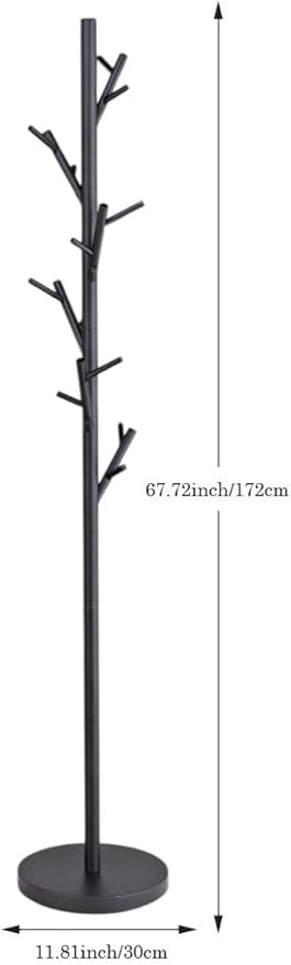 HAOG Freestanding 18-Hook Coat Rack – Black Metal, Powder-Coated Tubular Steel, 12" x 68" | Home and Office Storage Stand, Durable & Stylish for Any Room