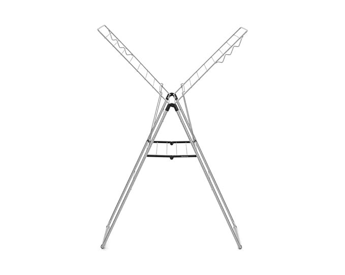 Brabantia HangOn Clothes Drying Rack | 67ft (20m) | Metallic Gray | Large Indoor Clothes Airer Laundry Stand with 2 Fold-Out Wings & Hanger Hooks, Folds Flat | Fits 2 Full Loads
