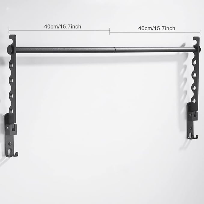 Small Wall Clothes Rail, Aluminium Foldable Drying Rack Hook 90° Rotation Coat Hanger for Laundry Bathroom Balcony (Black Fixed Seats+Rod)