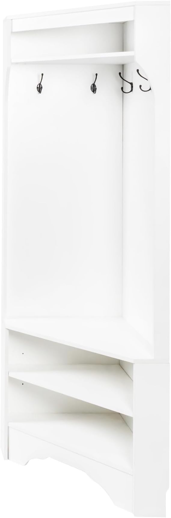 Linique Minimalist Corner Hall Tree with Shoe Bench,Versatile Entryway Coat Rack with 4 Hooks,Corner Cabinet with Adjustable Shoe Shelf for Hallway,Living Room,White,29.5''W*71.6''H