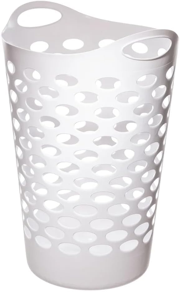 Flexible Laundry Basket,Tall plastic hamper for Clothes, Bedroom, and Storage - Portable Round Bin with Carry Handles 17.75" x 17.25" x 26", White