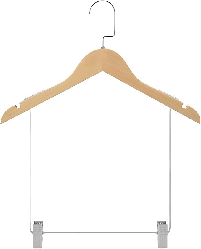 Premium Wooden Hangers for Suits and Pants with Adjustable Clips, for Man Clothes