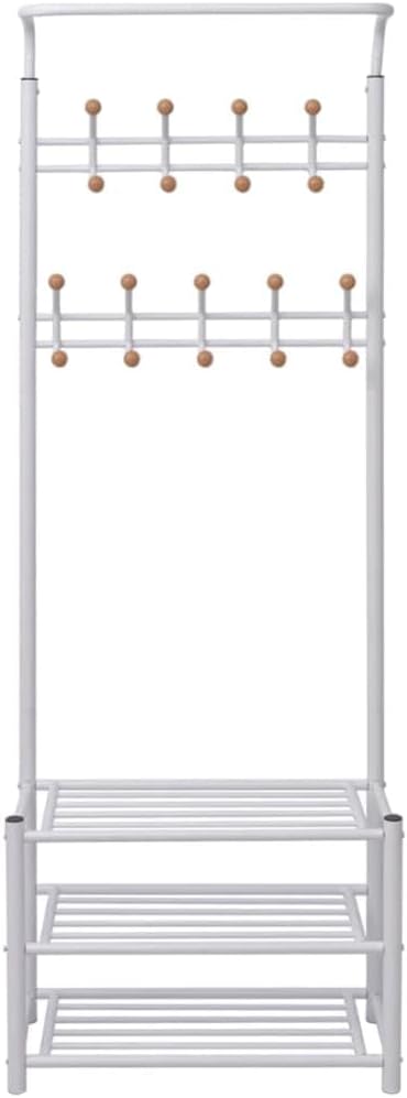 vidaXL Durable Coat Rack with Shoe Storage – White, Steel and Plastic Construction – Efficient Space Utilisation, Ideal for Homes and Offices