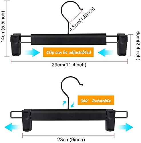 Skirt Hangers，Pants Hangers with Clips，360 ° Swivel Hooks Space Saving Hangers for Pants, Skirts, Clothes, Jeans (10Pack, Black)
