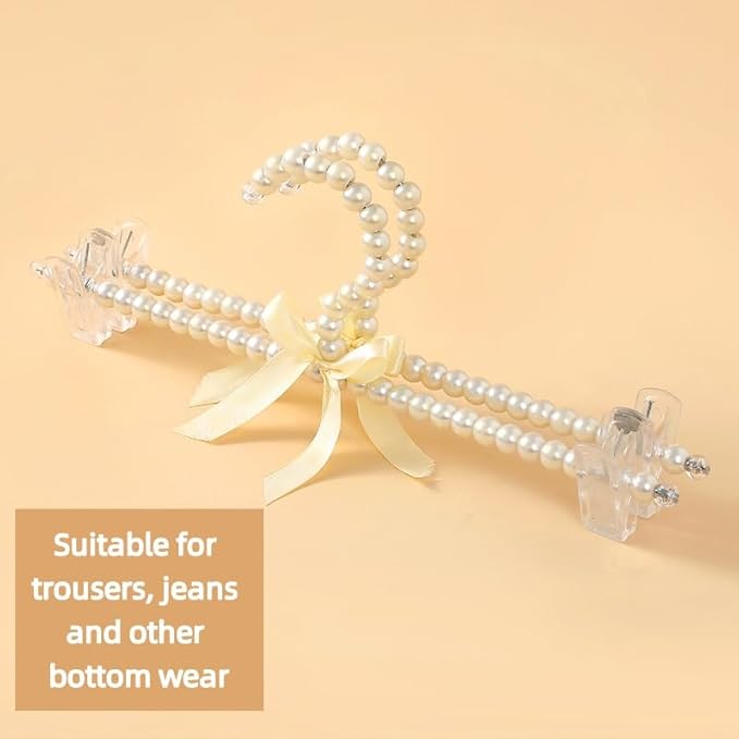 13 inch Pearl Hanger Pants Hangers with Clip,Cute Ribbon Bow Hanger Clip Hangers for Wedding Dress Bride Bridesmaid Lingerie (5, Beige)