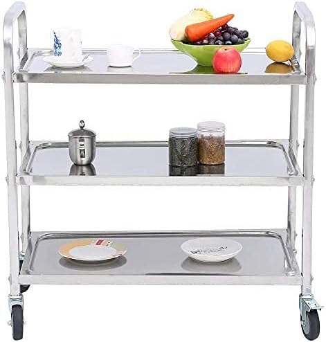 tonchean Stainless Steel Utility Cart 30x16x33 inch 3 Tier Restaurant Carts with Lockable Wheels Serving Rolling Carts for Restaurant Catering Home Commercial Grade & Easy Assembly 400 lbs Capacity