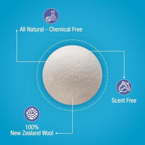 Mr. Sunshine White Wool Dryer Balls, Extra Large (Pack of 6) - Chemical-Free, Natural Clothes Softening Solution
