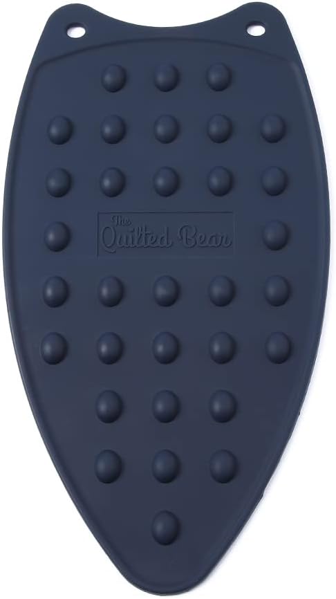 The Quilted Bear Iron Rest - Large Silicone Heat Resistant Iron Pad for General Crafts, Portable Ironing Stand for Travel and Quilting (Navy Blue)