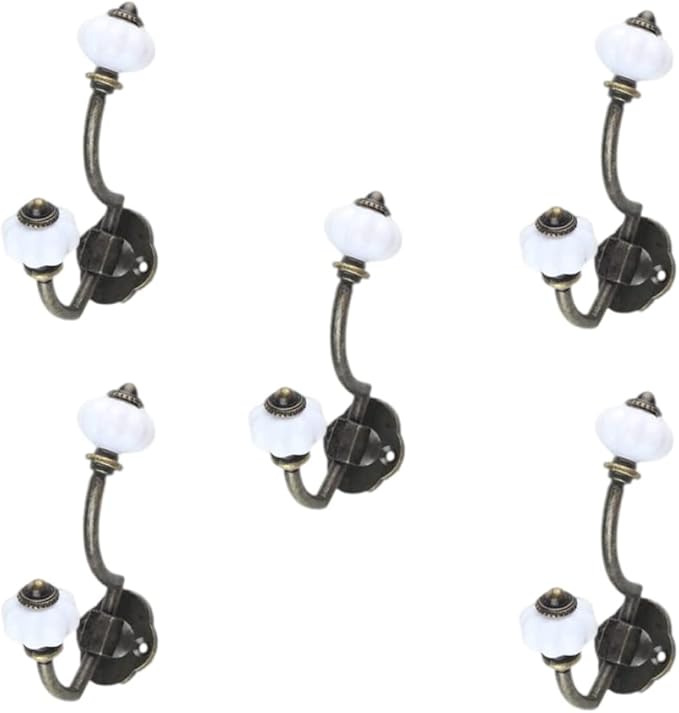 Wall Clothes Hooks Retro Antique Ceramic Coat Hooks for Door Bathroom Bedroom Kitchen Bronze 5 Pcs, Iron Decorative Wall Hooks, Standard, Style 1