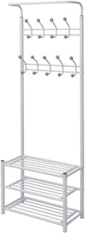 vidaXL Durable Coat Rack with Shoe Storage – White, Steel and Plastic Construction – Efficient Space Utilisation, Ideal for Homes and Offices