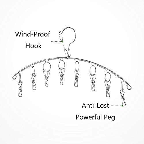 6 Pack Laundry Drying Hanger Rack, Stainless Steel Sock Underwear Peg Hanger with 10 Pegs Windproof Hokk