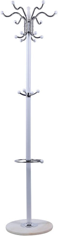 Free-Standing Coat Rack with Marble Base 16 Hooks, 4 -Tier Metal Coat Hat Jacket Stand Tree Holder Hanger Rack Hall Tree Standing Coat Rack Tree,for Bedroom Office Hallway Entryway, White Finish, 5.6 Ft Tall