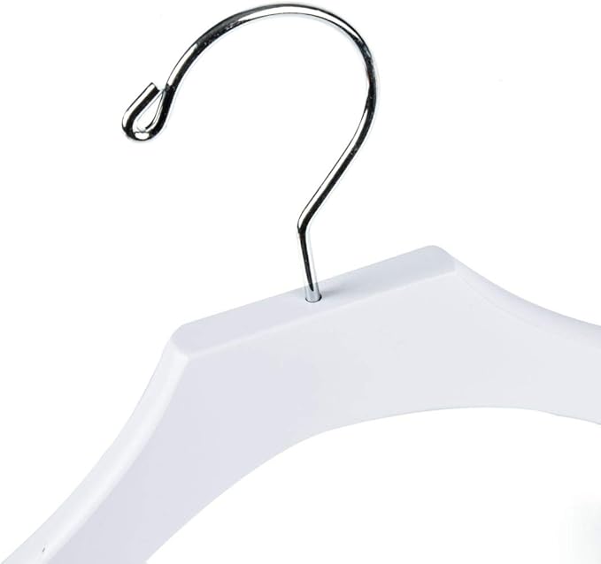 Quality White Wooden Kids Pant Skirt Hanger 10-Pack, Luxury Wave Design Chrome 360 Swivel Hook (10, 13" inch with Clips)
