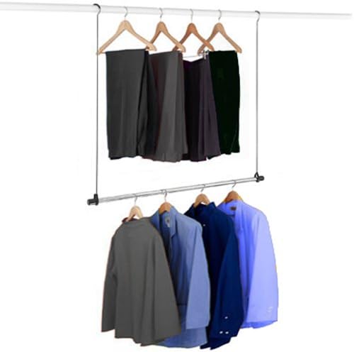 Hanging Boot Rack- Closet Doubler (Closet Rod Hanger with 6 Silver Boot Hangers)