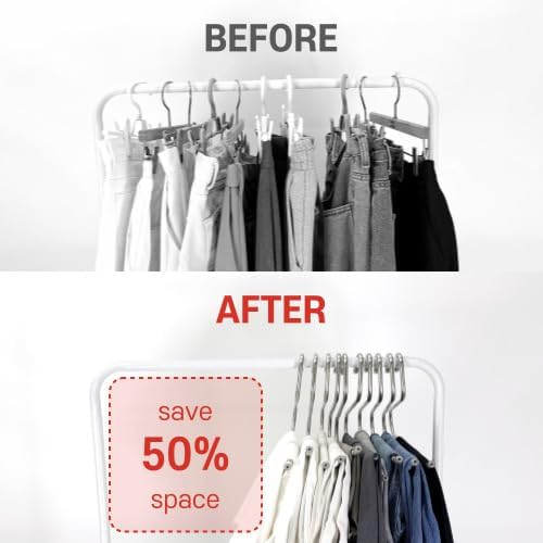 OLG 8mm Stainless Pants Hanger with V Hook and Reverse S, Non-Slip for Men Women -Heavy-Duty Trouser and Jeans Closet Organizer, Ganchos para Pantalones (20, White)