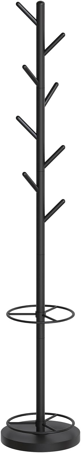 Coat Rack Freestanding, Coat Rack Stand with Umbrella Holder, Heavy Duty Coat Tree for Entryway, Modern Clothing Rack for Hats, Bags, Metal Coat Hanger Stand for Bedroom, Office, Black YM03BB