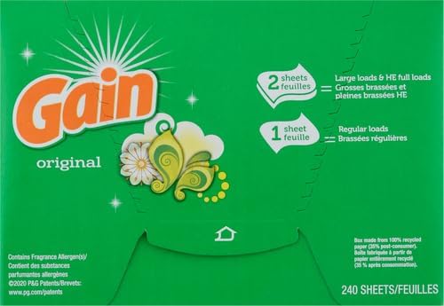 Gain Dryer Sheets Fabric Softener, Original Scent | 240 Count | Pack of 2