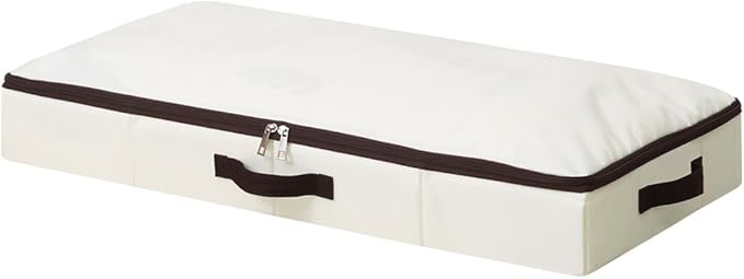 AMJ 4" Foldable Underbed Storage Closet Organizers and storage bins, Under Bed Garment Storage Bins, Folding & Washable, Soft Zip Lid, Beige