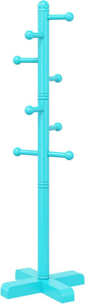 Coat Rack, Freestanding Coat Racks with 8 Hooks 2 Adjustable Height, Tree Coat Rack for Bedroom, Hallway, Entrance, Office, Hats, Handbags,Purse (Blue)