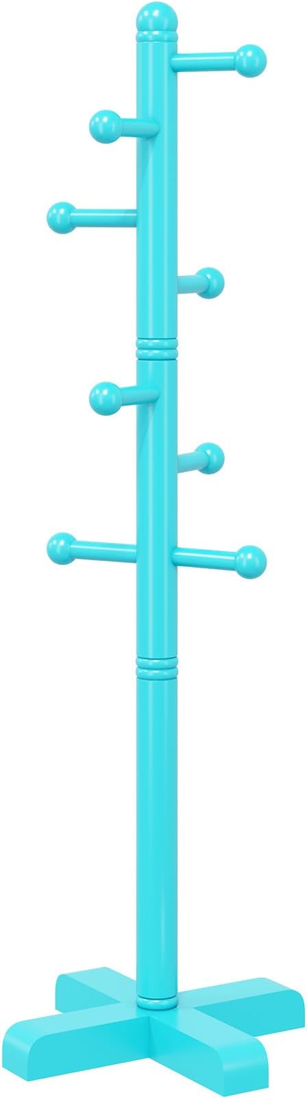 Coat Rack, Freestanding Coat Racks with 8 Hooks 2 Adjustable Height, Tree Coat Rack for Bedroom, Hallway, Entrance, Office, Hats, Handbags,Purse (Blue)