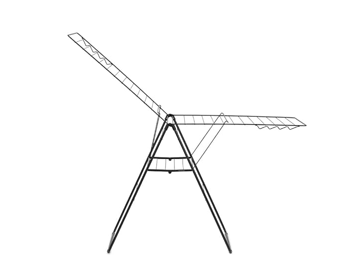 Brabantia HangOn Clothes Drying Rack | 82ft (25m) | Matt Black | Large Indoor Clothes Airer Laundry Stand with 2 Fold-Out Wings & Hanger Hooks, Folds Flat | Fits 2 Full Loads