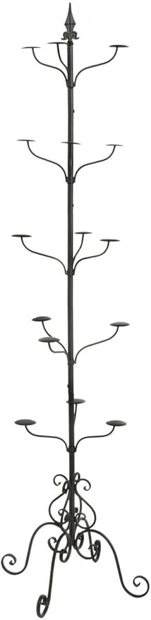 Displays2go Wrought Iron Hat and Coat Rack, Rotates, Total of 31 Hooks, Multi-Tiered, Black, 73" H x 20" W x 20" D