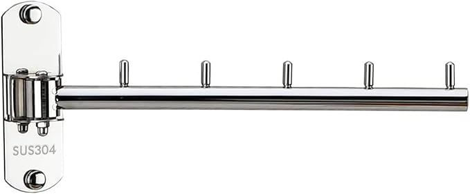 Folding Wall Mounted Clothes Hanger Rack with Swing Arm Stainless Steel Heavy Duty Coat Hook for Bathroom, Bedroom, Laundry Room- Silver