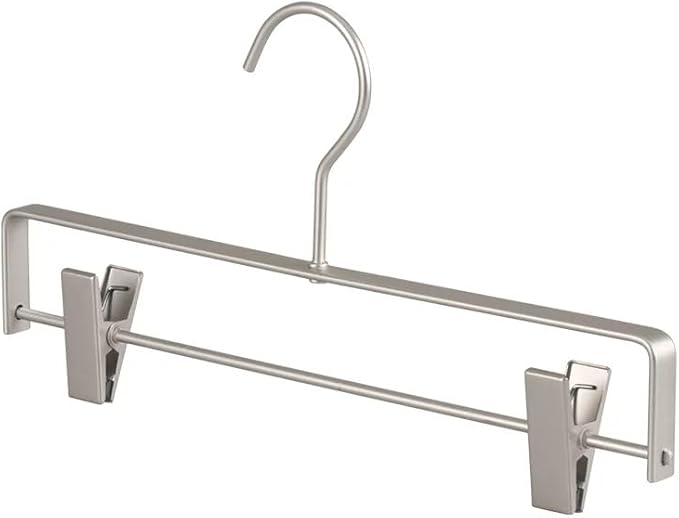Premium Matte Silvery Aluminum Pants Clip Hanger 10 Pack, 12” Extra Smooth & Durable Metal Shirt Dress Aluminum Alloy Hanger,Clothing Support,Clothing Hang