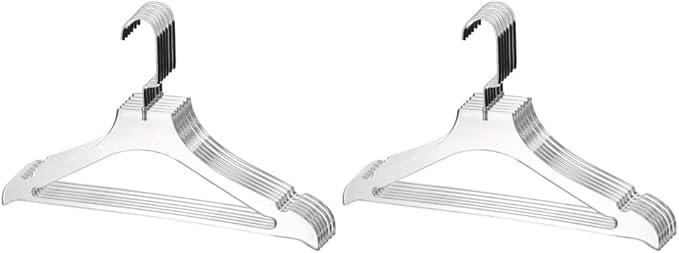 YBM Home Quality Acrylic Clear Coat Hangers Made of Clear Acrylic for a Luxurious Look and Feel for Wardrobe Closet, Clothes Hangers Organizes Closet, with Bar, Silver w/Flat Hook, 4120-12