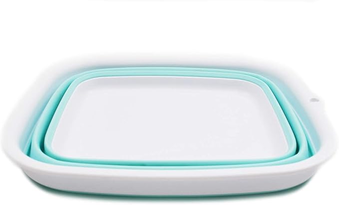 SAMMART 7.7L (2 Gallon) Collapsible Tub - Foldable Dish Tub - Portable Washing Basin - Space Saving Plastic Washtub (White/Lake Green, S)