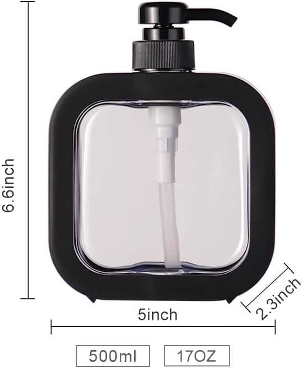 Hand Soap Dispenser for Bathroom, Modern Dish Soap Dispenser for Kitchen Sink, Liquid Soap Container with Pump, Clear Plastic Soap Pump Bottles (2 Packs,17oz, Black)