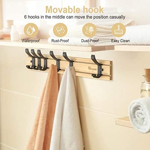 Coat Hanger Clothes Rack 6 Active Hooks Heavy Duty Clothes Hat Holder Bamboo