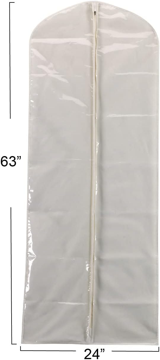 Household Essentials 311395 Hanging Garment Bag Dress Natural Cotton Canvas with Clear Vinyl Cover, Gown Protector,Off-White (Pack of 4)