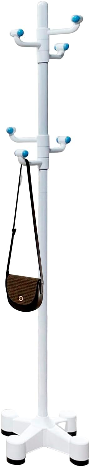 PRINCE HANGER Freestanding Coat Rack for Entryway — Heavy Duty Modern Clothes Rack with 6 Rotating Hooks, Space-Saving Single Pole Design (White, PHUS-3001)