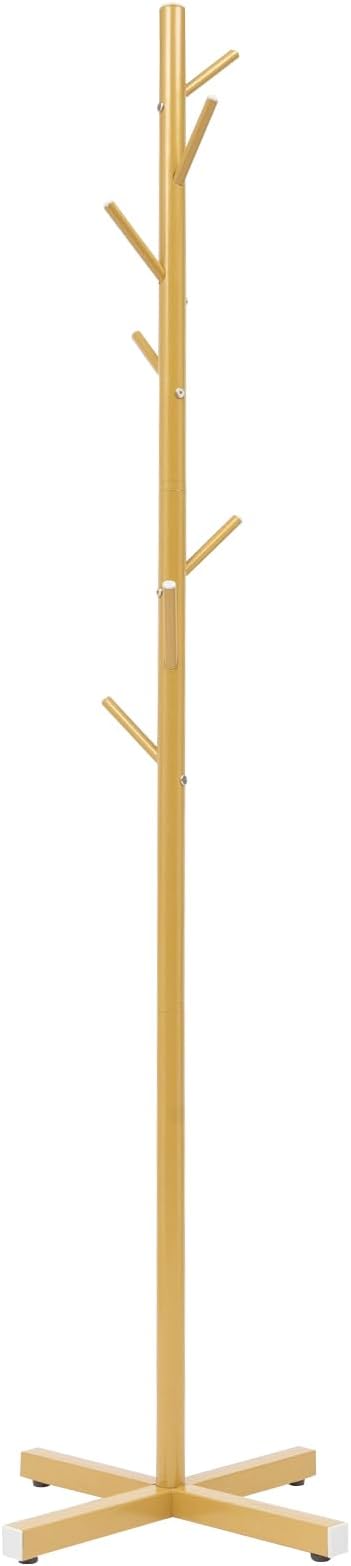 TFCFL Gold Metal Coat Rack Stand with 7 Hooks, Freestanding for Coats, Clothes, Hats, Shoes, Umbrella, Purse - 20 in 1