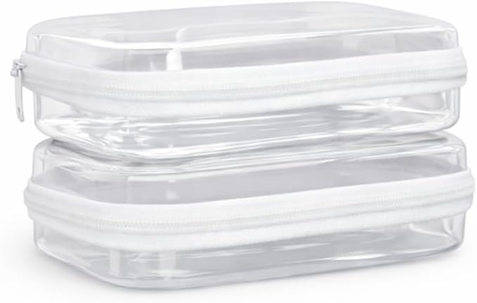Maple & Lark Bliss Bins - Hard Sided Clear Zipper Case for Storage - Professional-Grade Plastic Clear Zipper Pencil Case, Toiletry Pouch, Travel Organizer, Cosmetic Bag, Toy Storage Bins (2 Pack, XS)