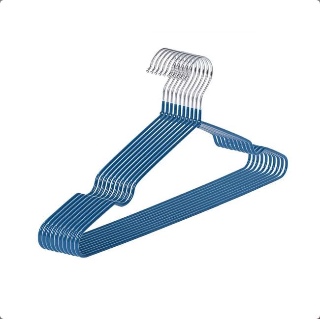 Closet Wire Coat Metal Hangers for Adults, Clothes Hanger for Cloth Non-Slip Dip Hangers, 10-Pack (Dogger Blue)