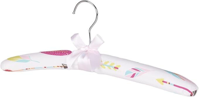 Anti-Slip Satin Padded Clothes Hangers with Rotatable Hooks No Shoulder Bump for Women Heavy Sweaters, Coats, Suits, Floral Pattern with Satin Bow, 360° Swivel Hook, Set of 5 (Feathers)
