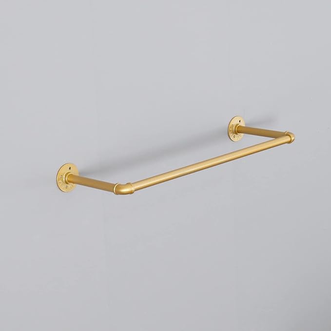 Industrial Pipe Clothing Rack Wall Mounted,Vintage Retail Garment Rack Display Rack Cloths Rack,Metal Commercial Clothes Racks for Hanging Clothes,Iron Clothing Rod Laundry Room (Gold, 31in)