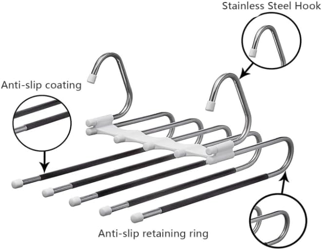Pants Hangers 2 Pack Space Saving Metal Closet Organizer,Clothes Pants Hangers,Anti-Slip Design,Closet Organizers and Storage for Pants Jeans Skirts Scarf Legging(Black)