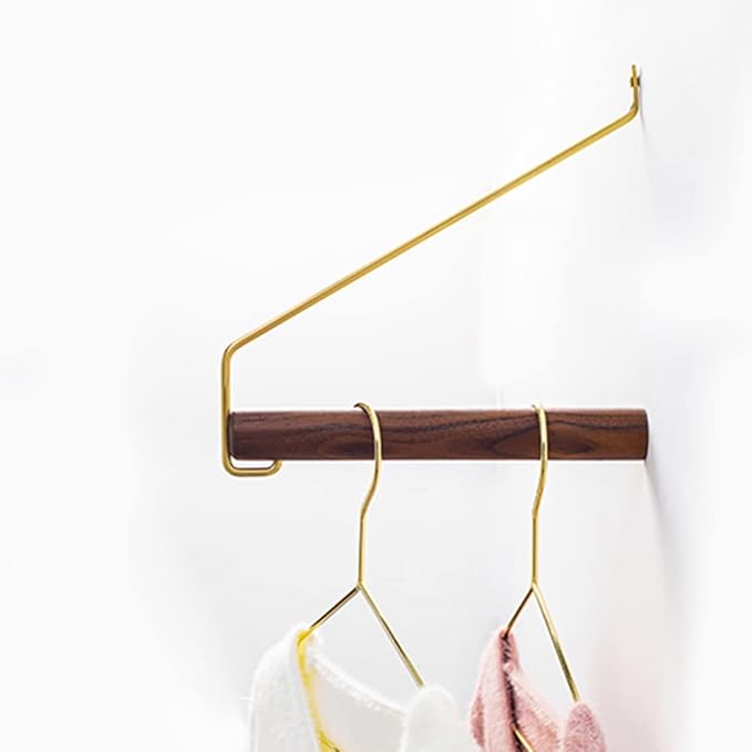 Modern Brass & Wood Wall Mounted Drying Rack,Simple Space Saver Clothes Hanger for Living Balcony Bathroom Laundry Room (Black Walnut)