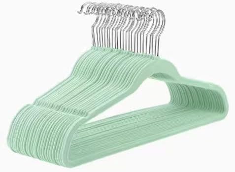 Baby Velvet Hangers 50 Pack - 11 Inch Premium Non Slip Kids Felt Hanger for Infant Clothes - Ultra Thin Baby Felt Hangers for Toddler Children's Closet with 10 Hanger Clips - Green