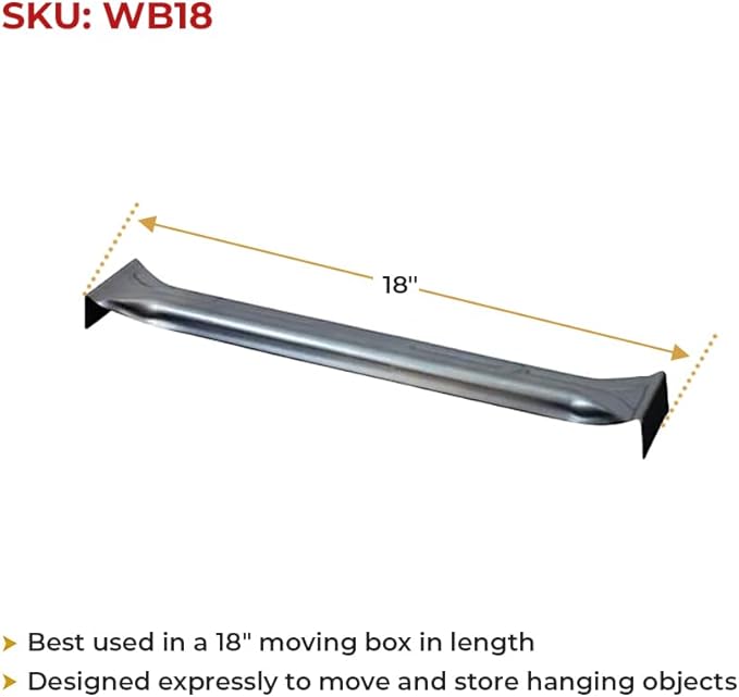 Mytee Products 20 Pack 18" Wardrobe Hanger Bar for Wardrobe Moving Boxes - Clothes Hanger Bar for Packing & Moving