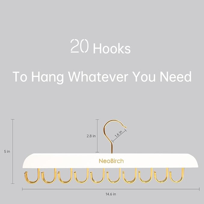 Bra Hanger for Closet Organizers and Storage | Space Saving Wooden Hanger | 20 Steel Hooks for Tank Tops, Camis, Hats, Lingeries, Belts, Ties, Scarfs Holder| 360° Rotating Non-Slip (1, White)