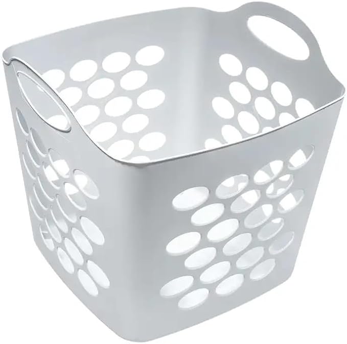 SEDLAV Plastic Laundry Basket, Silver, Flexible Hamper, Ideal for Laundry Room, Organizer, Storage, Closet, Dorm, Easy-to-Carry Handles, Easy Lift Comfort (Silver)