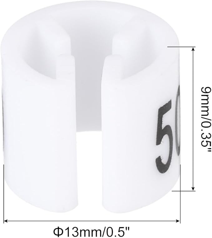 MECCANIXITY Clothes Hanger Marker Colored Hanger Sizer Garment Markers Tag (Number 50, White) for Garment Clothing Color Coding, Pack of 100 Pcs